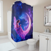 ピンクの三日月のおとぎ話の星空のアート シャワーカーテン (インサイチュ)