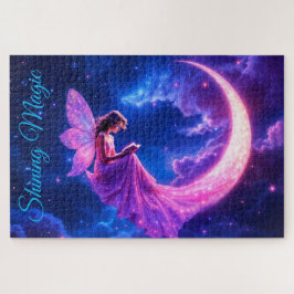 ピンクの三日月のおとぎ話の星空のアート ジグソーパズル