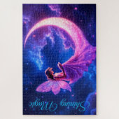 ピンクの三日月のおとぎ話の星空のアート ジグソーパズル (縦)