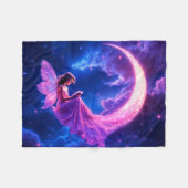 ピンクの三日月のおとぎ話の星空のアート フリースブランケット (正面(横))