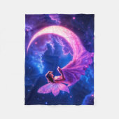 ピンクの三日月のおとぎ話の星空のアート フリースブランケット (正面)