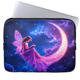 ピンクの三日月のおとぎ話の星空のアート ラップトップスリーブ