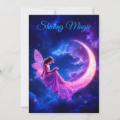 ピンクの三日月のおとぎ話の星空のアート 案内状 (正面)