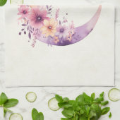 ピンクの三日月(花かわいらし付き) キッチンタオル (折り畳み)