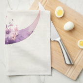 ピンクの三日月(花かわいらし付き) キッチンタオル (四つ折り)