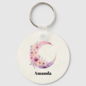 ピンクの三日月(花かわいらし付き) キーホルダー (裏面)