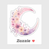 ピンクの三日月(花かわいらし付き) シール (シート)