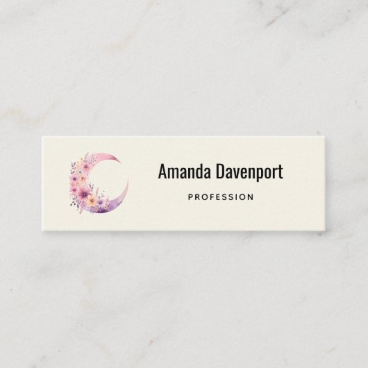 ピンクの三日月(花かわいらし付き) スキニー名刺 (正面)