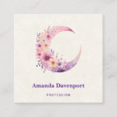 ピンクの三日月(花かわいらし付き) スクエア名刺 (正面)