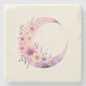 ピンクの三日月(花かわいらし付き) ストーンコースター (正面)