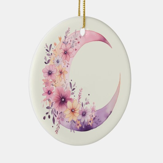 ピンクの三日月(花かわいらし付き) セラミックオーナメント (右)