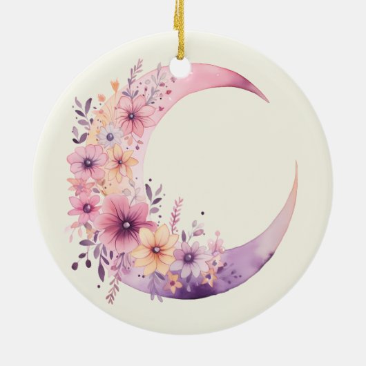 ピンクの三日月(花かわいらし付き) セラミックオーナメント (裏面)