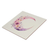 ピンクの三日月(花かわいらし付き) タイル (側面)