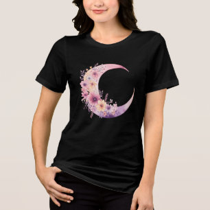 ピンクの三日月(花かわいらし付き) トライブレンドTシャツ