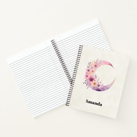 ピンクの三日月(花かわいらし付き) ノートブック (内部)