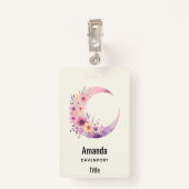 ピンクの三日月(花かわいらし付き) バッジ (裏面クリップ)