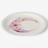 ピンクの三日月(花かわいらし付き) ペーパープレート (アングル)