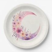 ピンクの三日月(花かわいらし付き) ペーパープレート (正面)
