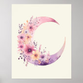 ピンクの三日月(花かわいらし付き) ポスター (正面)