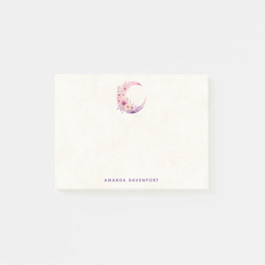 ピンクの三日月(花かわいらし付き) ポストイット (正面)