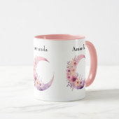 ピンクの三日月(花かわいらし付き) マグカップ (正面右)