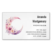 ピンクの三日月(花かわいらし付き) マグネット名刺 (正面)