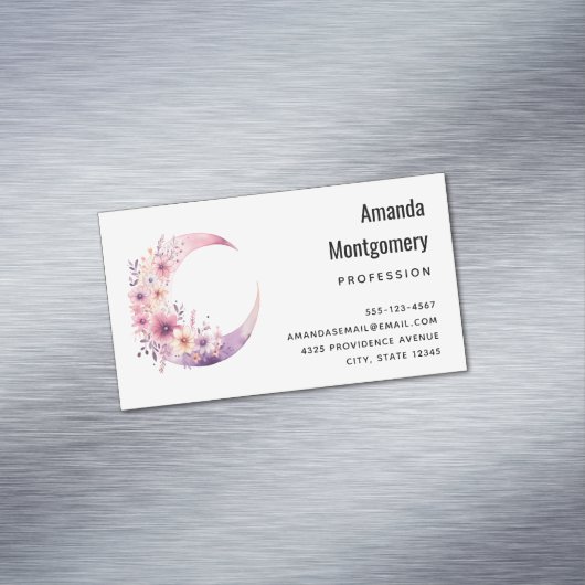 ピンクの三日月(花かわいらし付き) マグネット名刺 (インサイチュ)