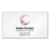 ピンクの三日月(花かわいらし付き) マグネット名刺 (正面)