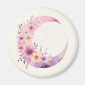 ピンクの三日月(花かわいらし付き) マグネット (正面)