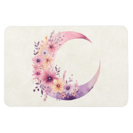 ピンクの三日月(花かわいらし付き) マグネット