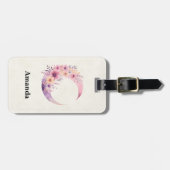 ピンクの三日月(花かわいらし付き) ラゲッジタグ (正面横)