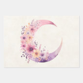 ピンクの三日月(花かわいらし付き) ラッピングペーパーシート (正面3)