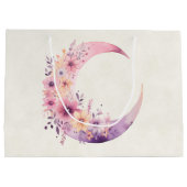 ピンクの三日月(花かわいらし付き) ラージペーパーバッグ (裏面)