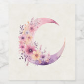 ピンクの三日月(花かわいらし付き) ワインラベル (シングルラベル)