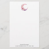 ピンクの三日月(花かわいらし付き) 便箋 (正面)