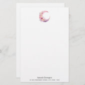 ピンクの三日月(花かわいらし付き) 便箋 (正面/裏面)