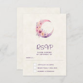 ピンクの三日月(花かわいらし付き) 出欠カード (正面/裏面)