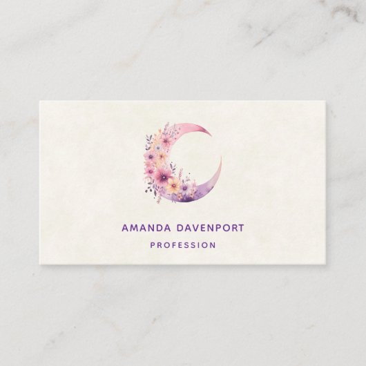 ピンクの三日月(花かわいらし付き) 名刺 (正面)