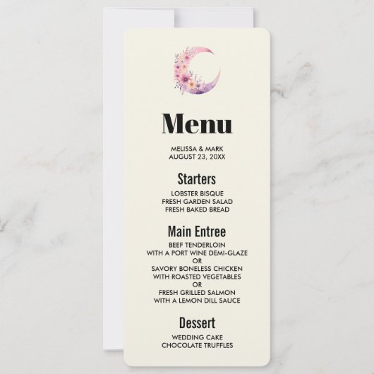 ピンクの三日月(花かわいらし付き) 招待状 (正面)