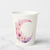 ピンクの三日月(花かわいらし付き) 紙コップ (正面)