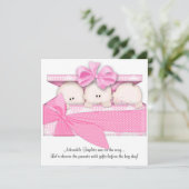 ピンクの三重項のベビーシャワーの招待状の発表 招待状 (スタンド正面)