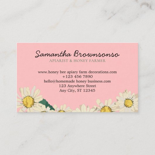 ピンクの上品なハートデイジーフラワーアフィールハニービー 名刺 (裏面)