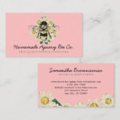 ピンクの上品なハートデイジーフラワーアフィールハニービー 名刺 (正面/裏面)