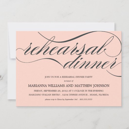 ピンクの上品なリハーサルの夕食%PIPE%のパーティの招待状 招待状 (正面)