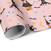 ピンクの不気味なお化け屋敷 ハロウィン ラッピングペーパー (ロールコーナー)