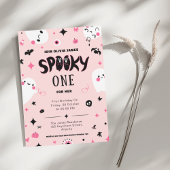 ピンクの不気味な1ハロウィーンの女の子1歳の誕生日 招待状