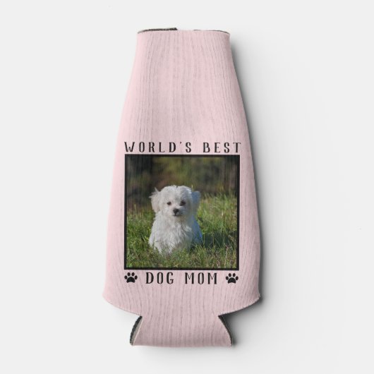 ピンクの世界の犬の最高の母の手がペットの写真をプリント ボトルクーラー (正面)