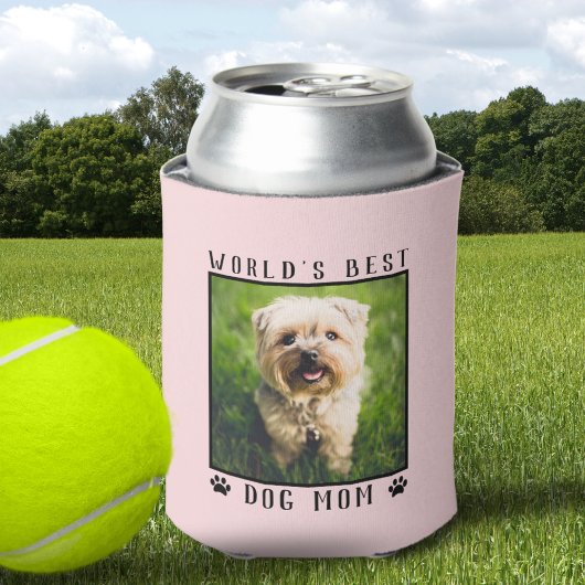 ピンクの世界の犬の最高の母の手がペットの写真をプリント 缶クーラー
