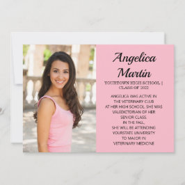 ピンクの両面の卒業式3写真のお知らせ 案内状