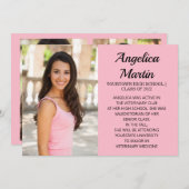 ピンクの両面の卒業式3写真のお知らせ 案内状 (正面/裏面)